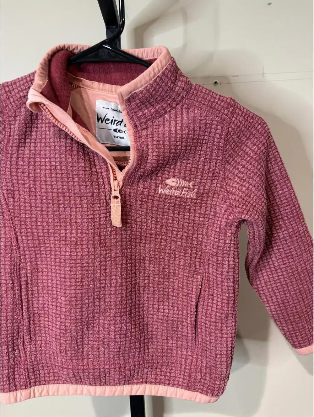 Weird Fish Kids' Pink and Peach Half-Zip Fleece Pullover 3-4 years